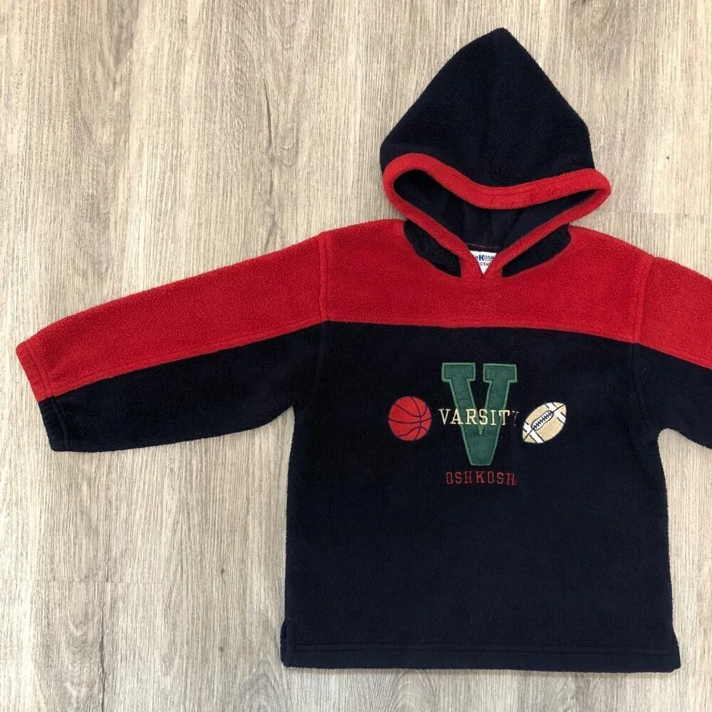 Vintage OshKosh B’Gosh Boy's Size 4T Fleece Hoodie Sweatshirt Varsity Sports